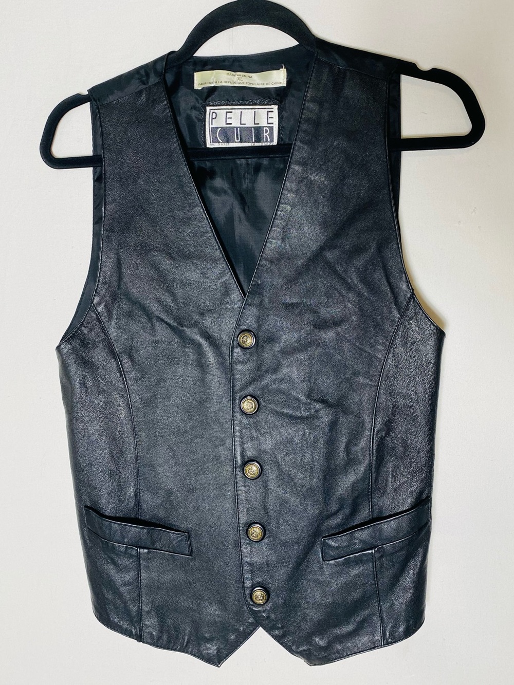 Vintage 90s Pelle Cuir Black Leather Vest XL Western Rodeo Festival Rock & Roll